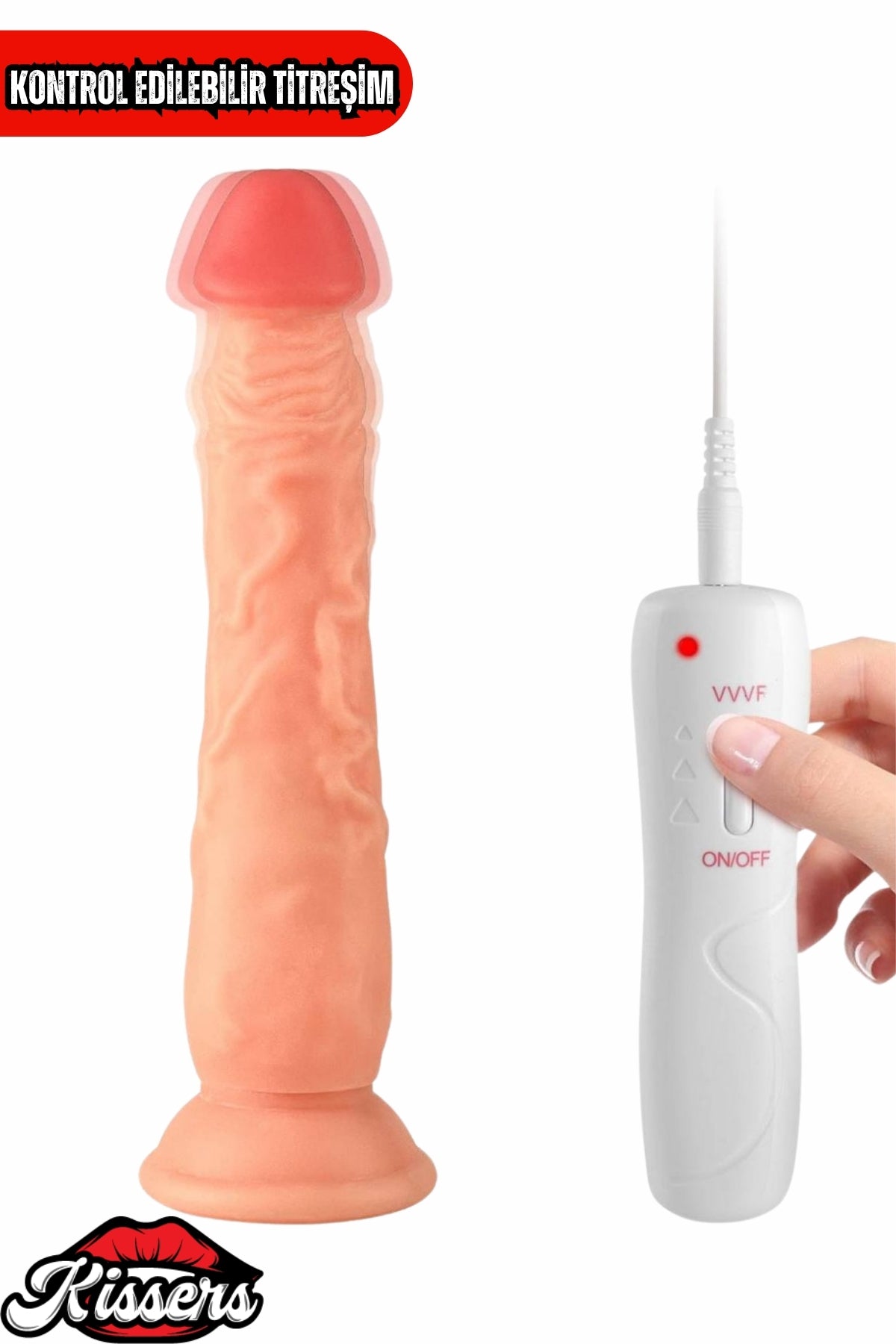 Kablolu Kumandalı Vantuzlu Güçlü Titreşimli Gerçekçi Yapay Penis Realistik Dokuda Ten Dildo 22 cm