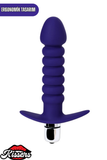 Condal Titreşimli Silikon Anal Plug 14 cm Mor Penis Başlı Tutamaçlı Boğumlu
