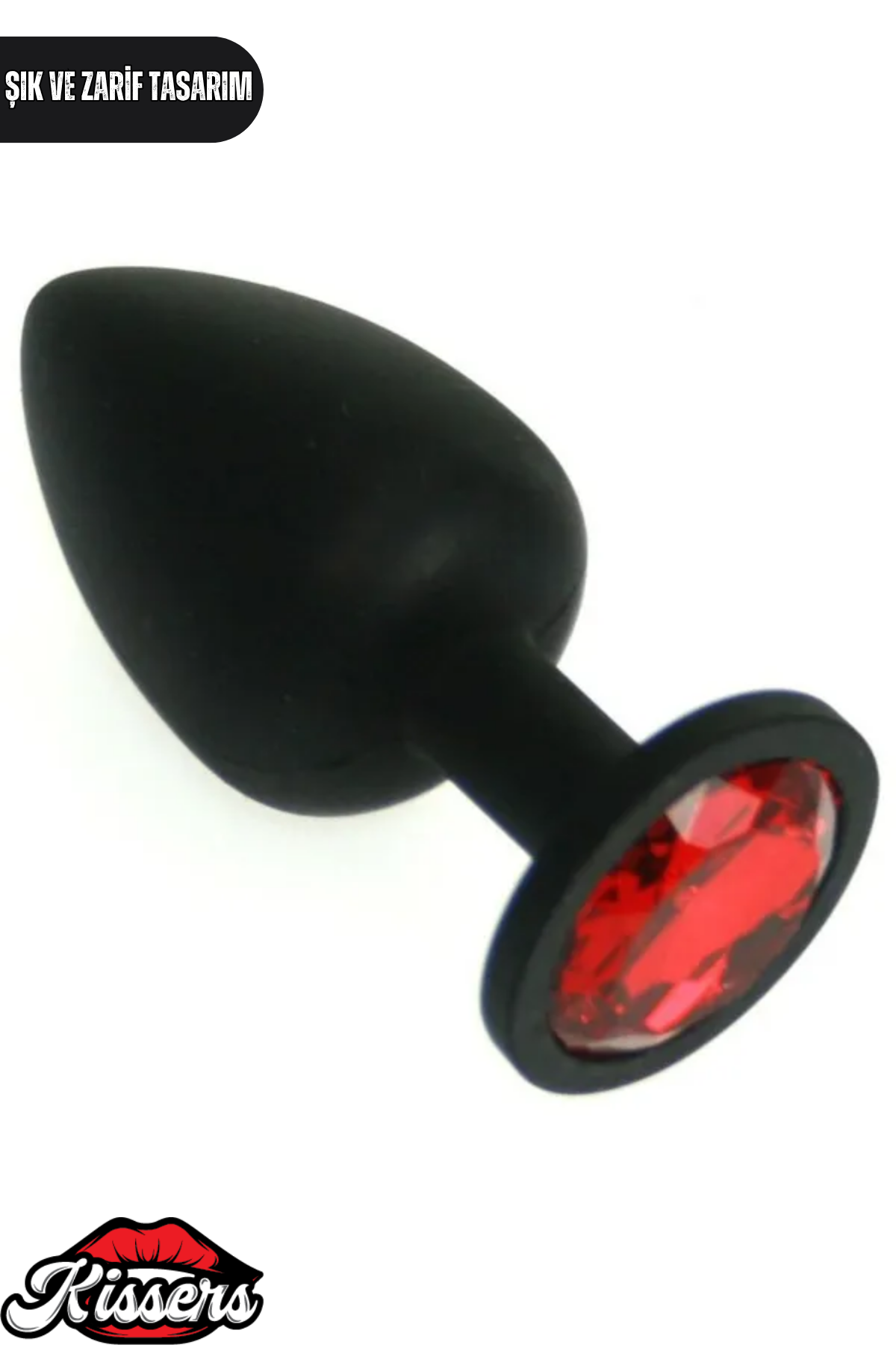 Yumuşak Siyah Silikon Dokulu Anal Plug Tıkaç 8 cm Kırmızı Kristal Taşlı Medium Suya Dayanıklı Tasarım