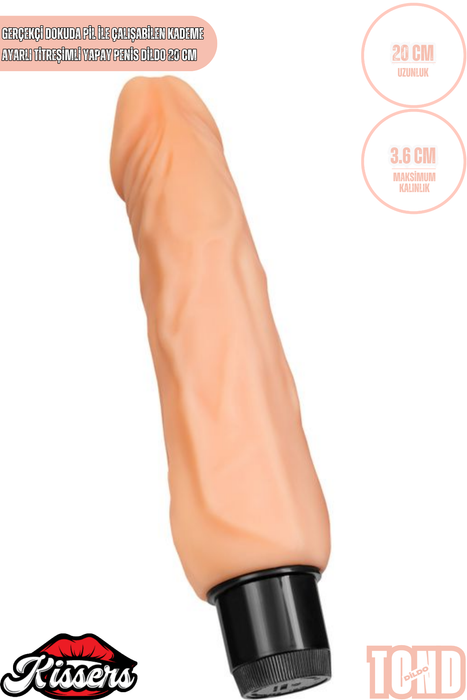 Gerçekçi Dokulu Titreşimli Yapay Penis Dildo 20 Cm TPE Pil Çalışan Çok Hızlı Vibratör