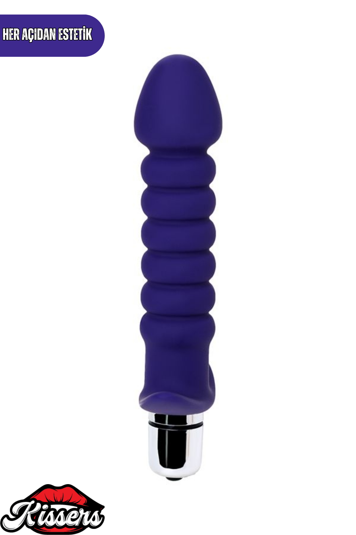 Condal Titreşimli Silikon Anal Plug 14 cm Mor Penis Başlı Tutamaçlı Boğumlu