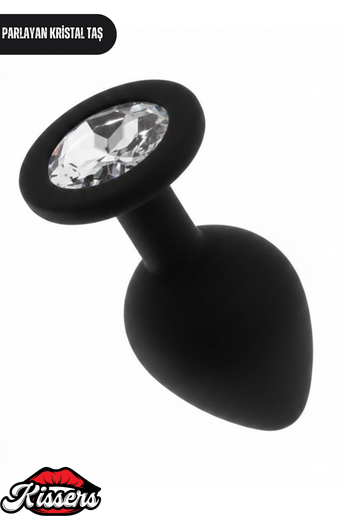 Yumuşak Siyah Silikon Dokulu Anal Plug Tıkaç 8 cm Kırmızı Kristal Taşlı Medium Suya Dayanıklı Tasarım