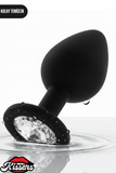 Yumuşak Siyah Silikon Dokulu Anal Plug Tıkaç 8 cm Kırmızı Kristal Taşlı Medium Suya Dayanıklı Tasarım