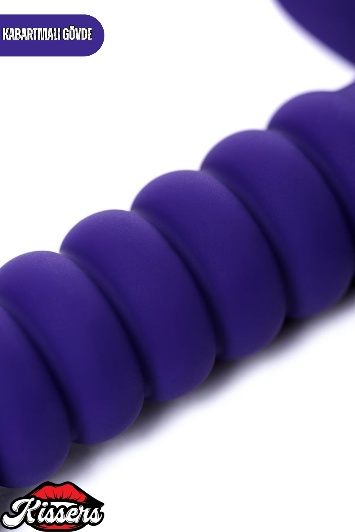 Condal Titreşimli Silikon Anal Plug 14 cm Mor Penis Başlı Tutamaçlı Boğumlu