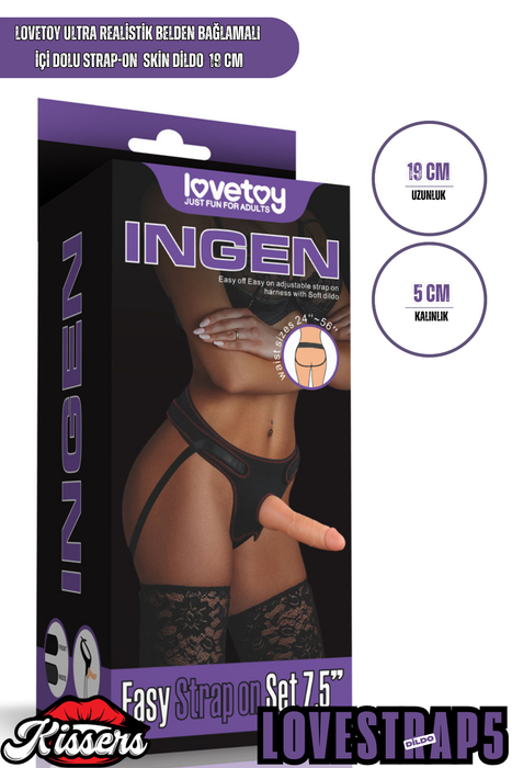 Lovetoy Ultra Realistik Belden Bağlamalı İçi Dolu Strap On Skin Dildo 19 Cm