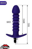 Condal Titreşimli Silikon Anal Plug 14 cm Mor Penis Başlı Tutamaçlı Boğumlu