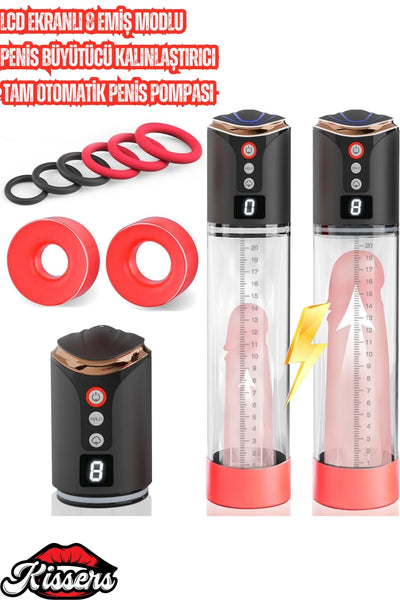 LCD Ekranlı Şarjlı 8 Emiş Modlu Penis Kalınlaştırıcı Uzatıcı Tam Otomatik Penis Pompası