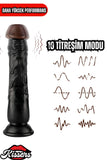 Kablolu Kumandalı Vantuzlu Güçlü Titreşimli Gerçekçi Yapay Penis Realistik Dokuda Zenci Dildo 22 cm