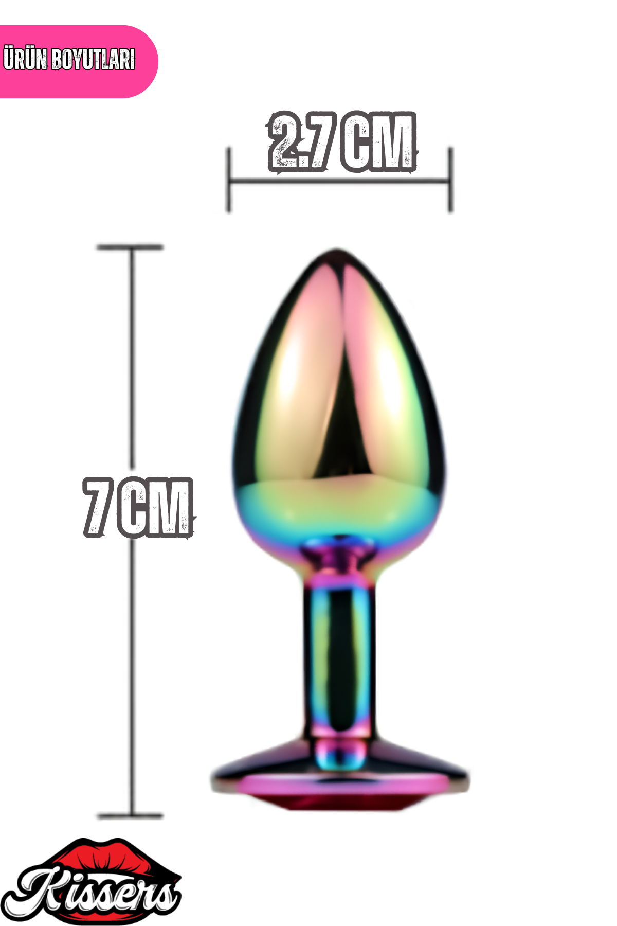 Paslanmaz Çelik Gökkuşağı Kristal Taşlı Lüks Gümüş Anal Plug ve Tıkaç 7 cm Suya Dayanıklı Metal Tasarım