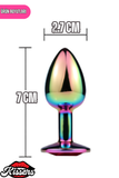 Paslanmaz Çelik Gökkuşağı Kristal Taşlı Lüks Gümüş Anal Plug ve Tıkaç 7 cm Suya Dayanıklı Metal Tasarım