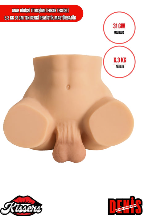 Anal Girişli Titreşimli Erkek Testisli 6.3 Kg 31 cm Ten Rengi Realistik Mastürbatör