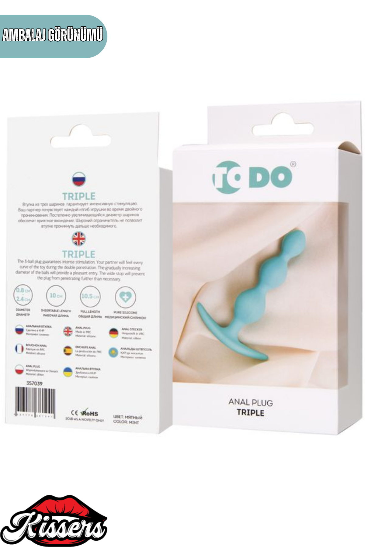 Üç Boğumlu Triple Silikon Anal Plug 10,5 cm Mavi Tutamaçlı Medikal Silikon