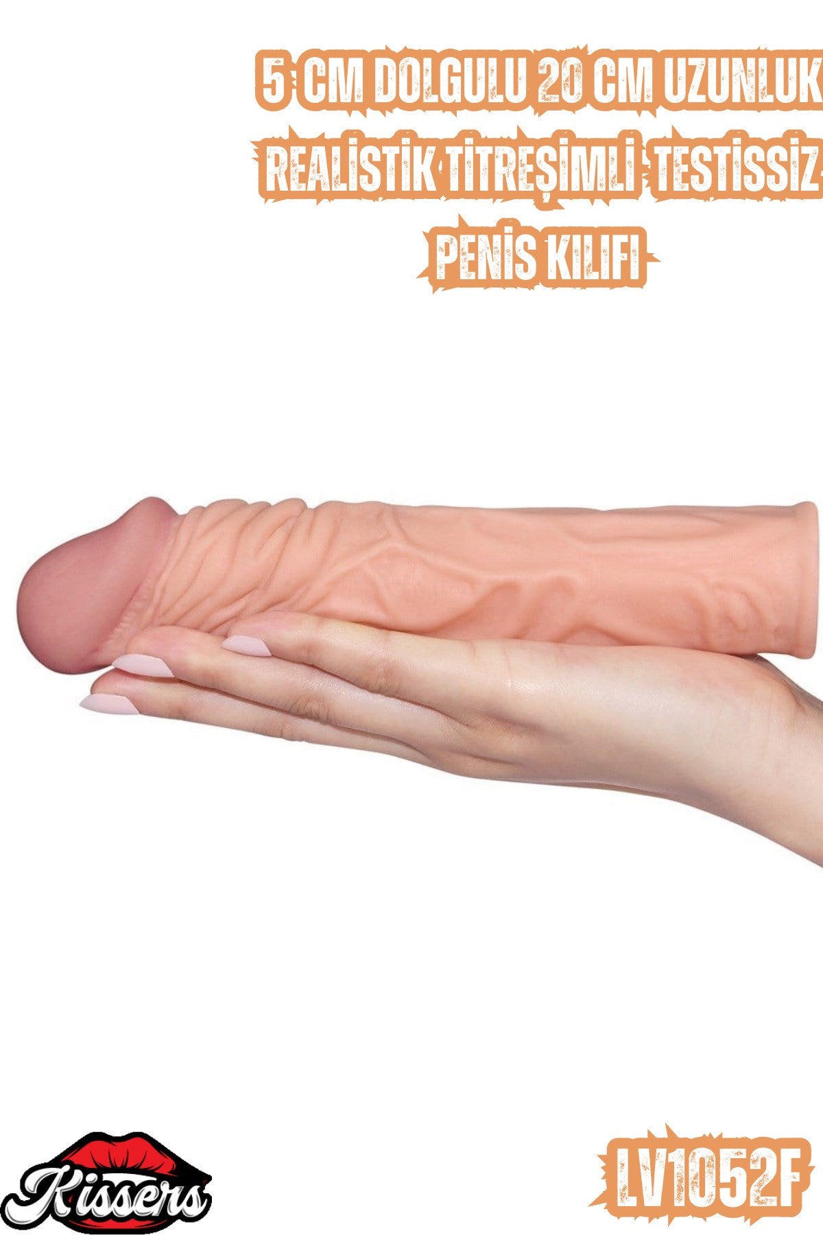 5 CM Dolgulu 20 CM Uzunluk Realistik Titreşimli Testissiz Penis Kılıfı