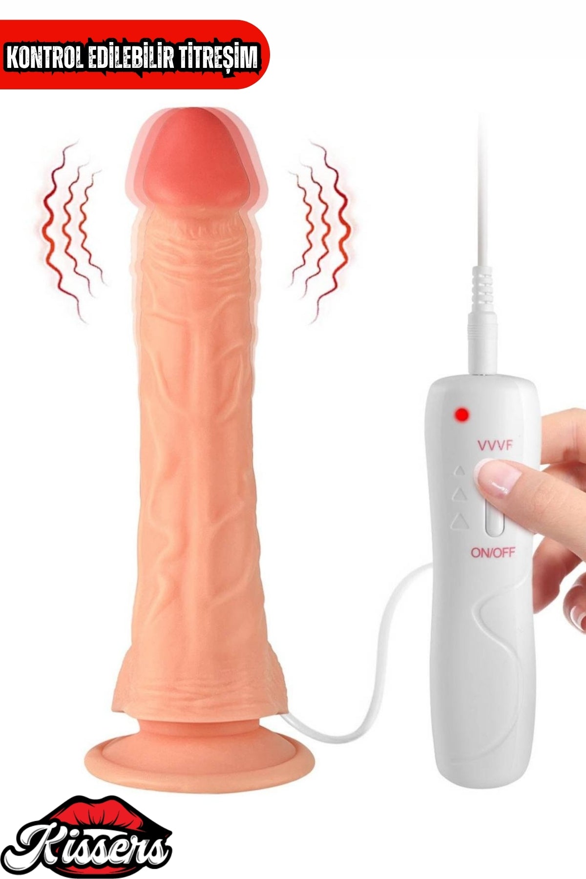 Kablolu Kumandalı Vantuzlu Güçlü Titreşimli Gerçekçi Yapay Penis Realistik Dokuda Ten Dildo 22 cm