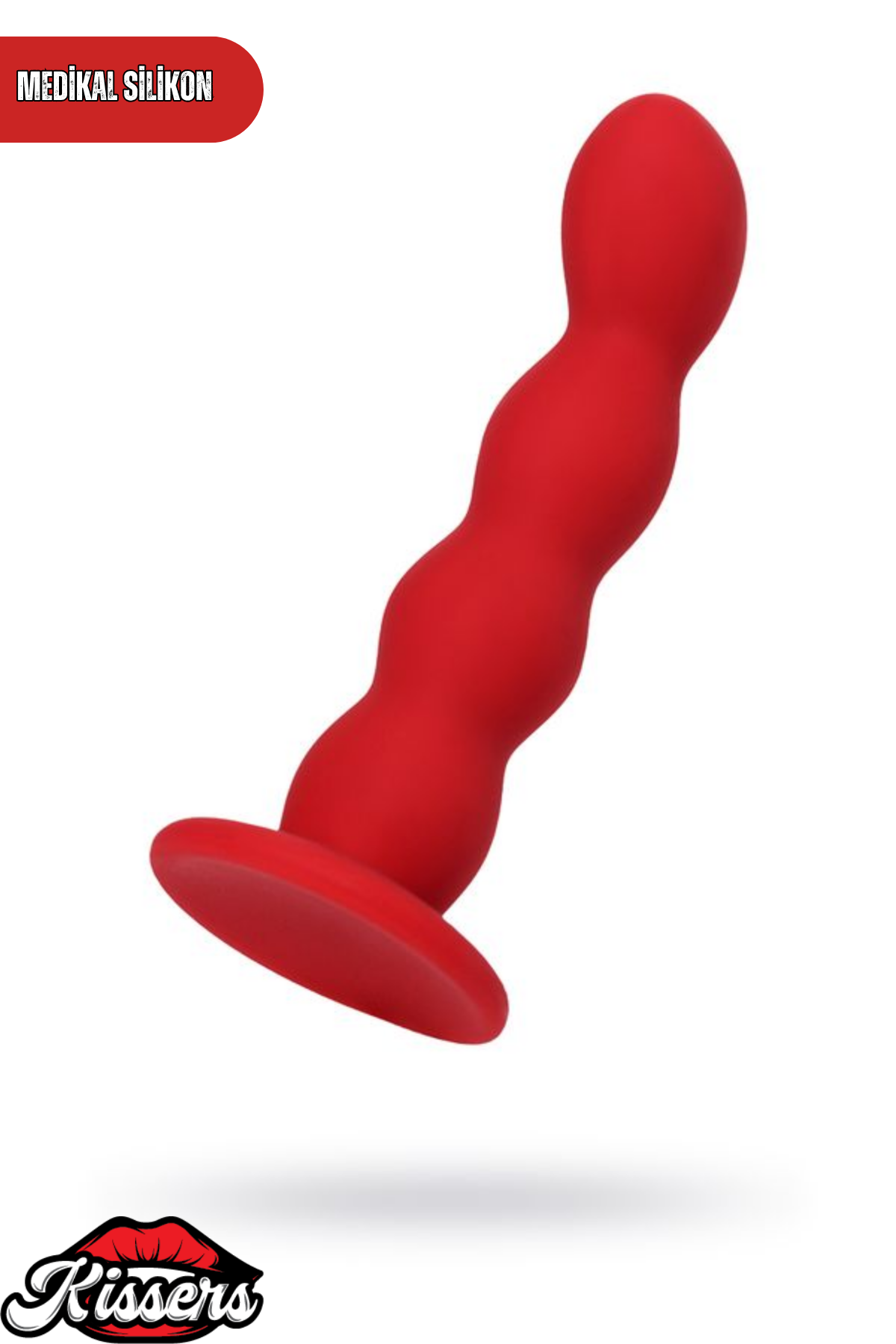 Favorite Vantuzlu Silikon Anal Plug 13 cm Kırmızı Boğumlu Kavisli Medikal Silikon
