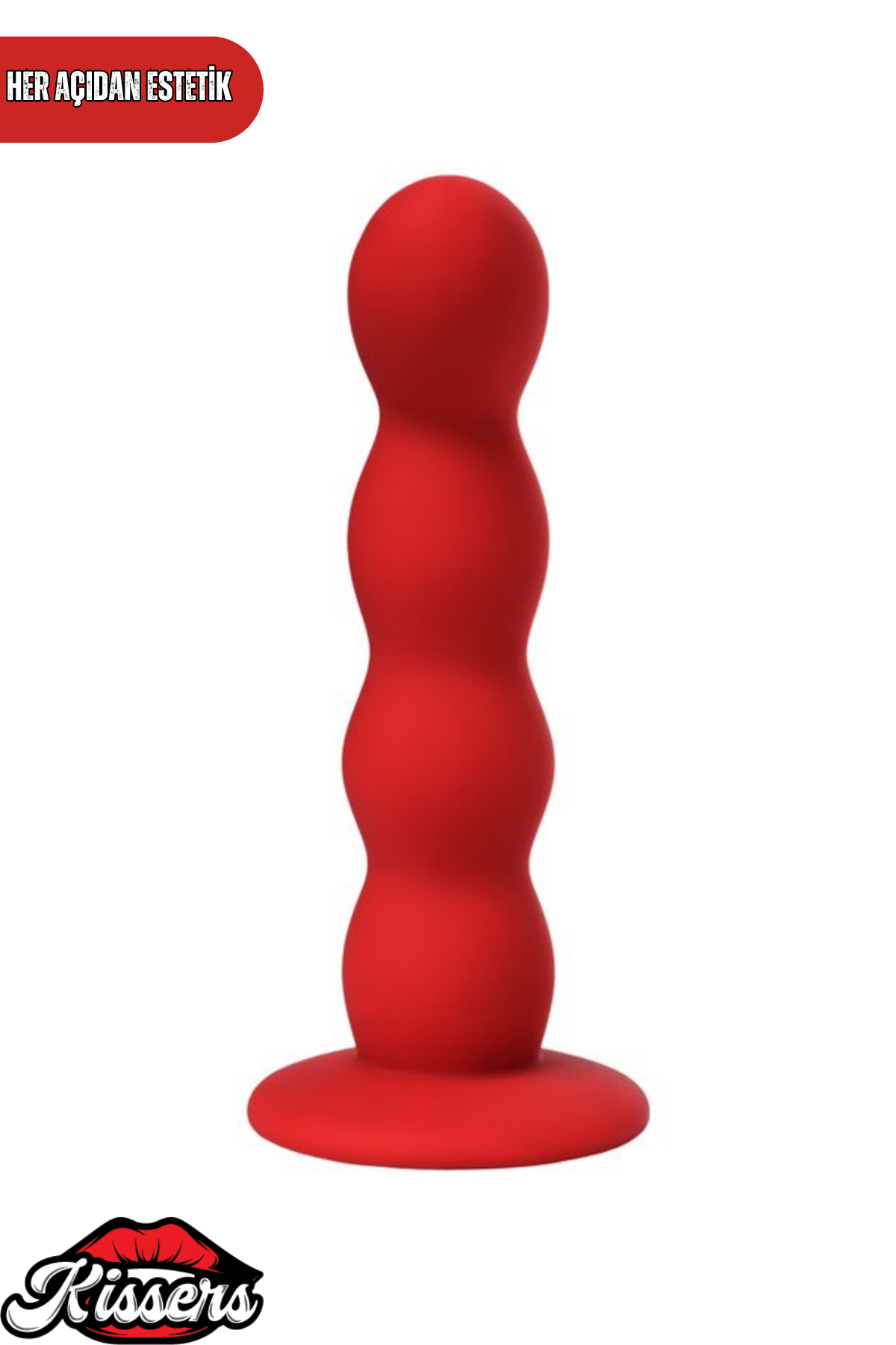 Favorite Vantuzlu Silikon Anal Plug 13 cm Kırmızı Boğumlu Kavisli Medikal Silikon