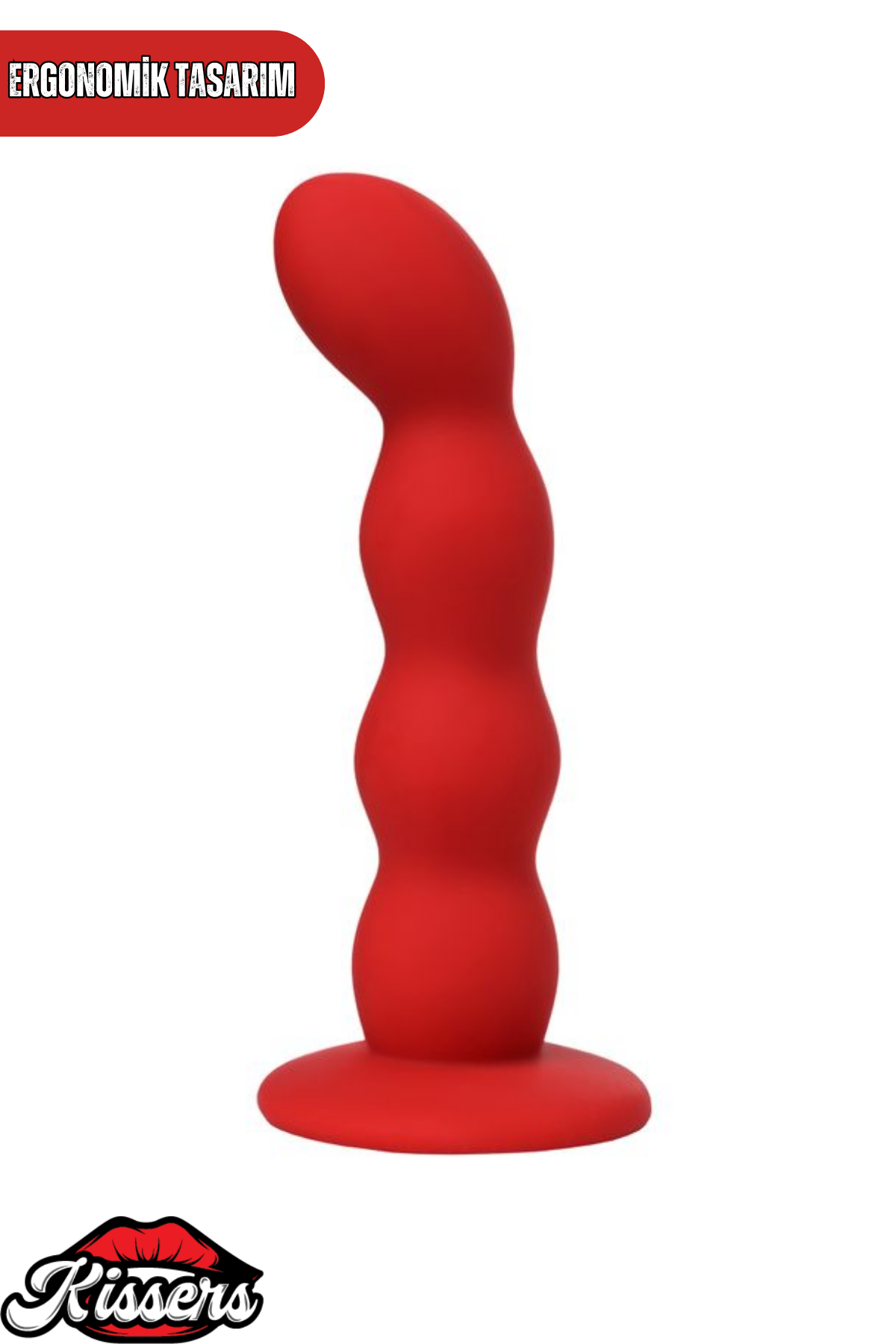 Favorite Vantuzlu Silikon Anal Plug 13 cm Kırmızı Boğumlu Kavisli Medikal Silikon