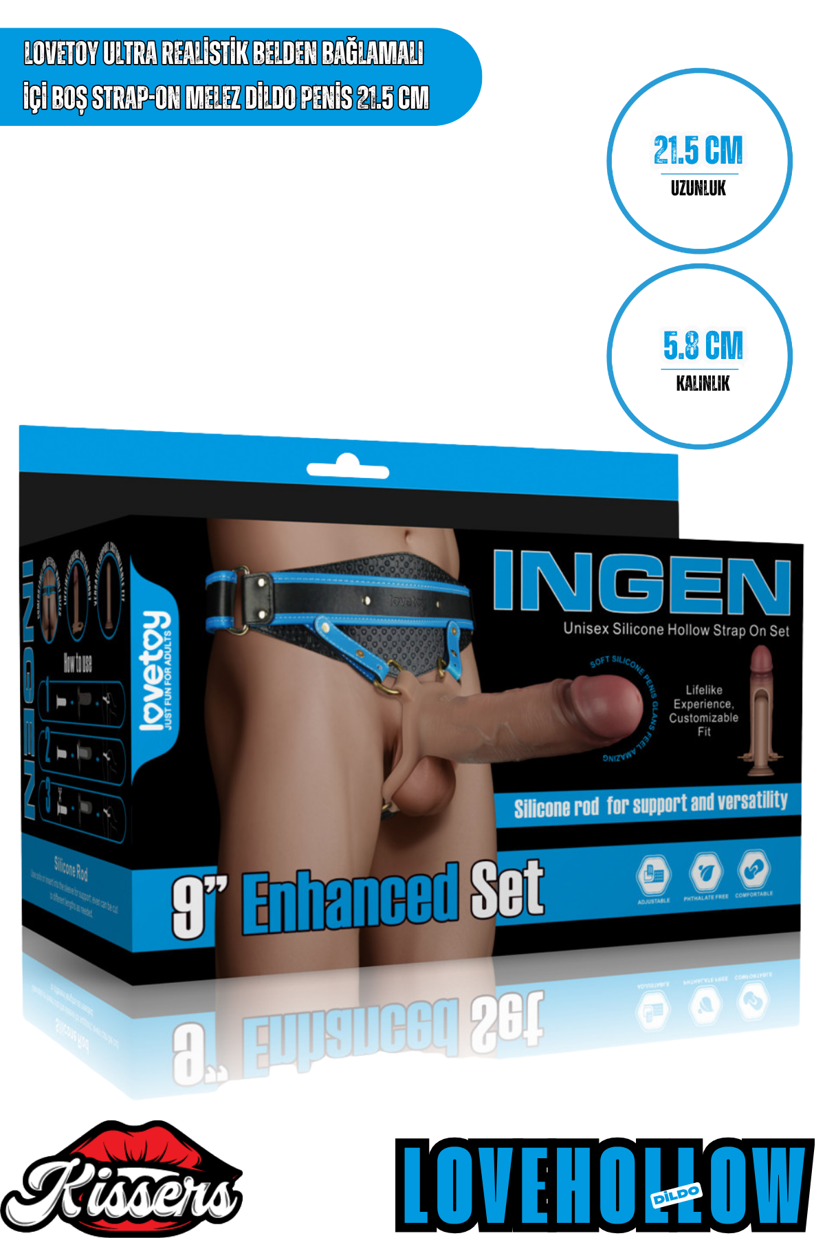 Lovetoy Ultra Realistik Belden Bağlamalı İçi Boş Strap On Melez Dildo Penis 21.5 Cm