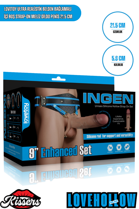 Lovetoy Ultra Realistik Belden Bağlamalı İçi Boş Strap On Melez Dildo Penis 21.5 Cm