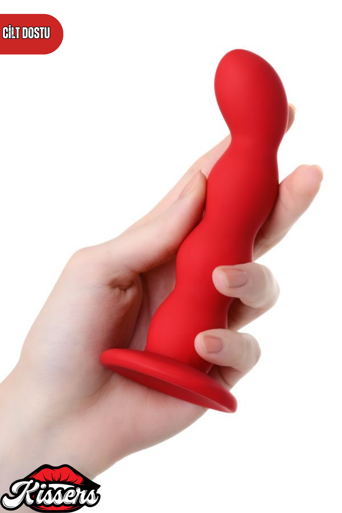 Favorite Vantuzlu Silikon Anal Plug 13 cm Kırmızı Boğumlu Kavisli Medikal Silikon