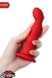 Favorite Vantuzlu Silikon Anal Plug 13 cm Kırmızı Boğumlu Kavisli Medikal Silikon