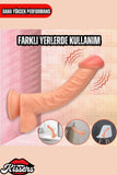 Kablolu Kumandalı Vantuzlu Güçlü Titreşimli Gerçekçi Yapay Penis Realistik Dokuda Ten Dildo 22 cm