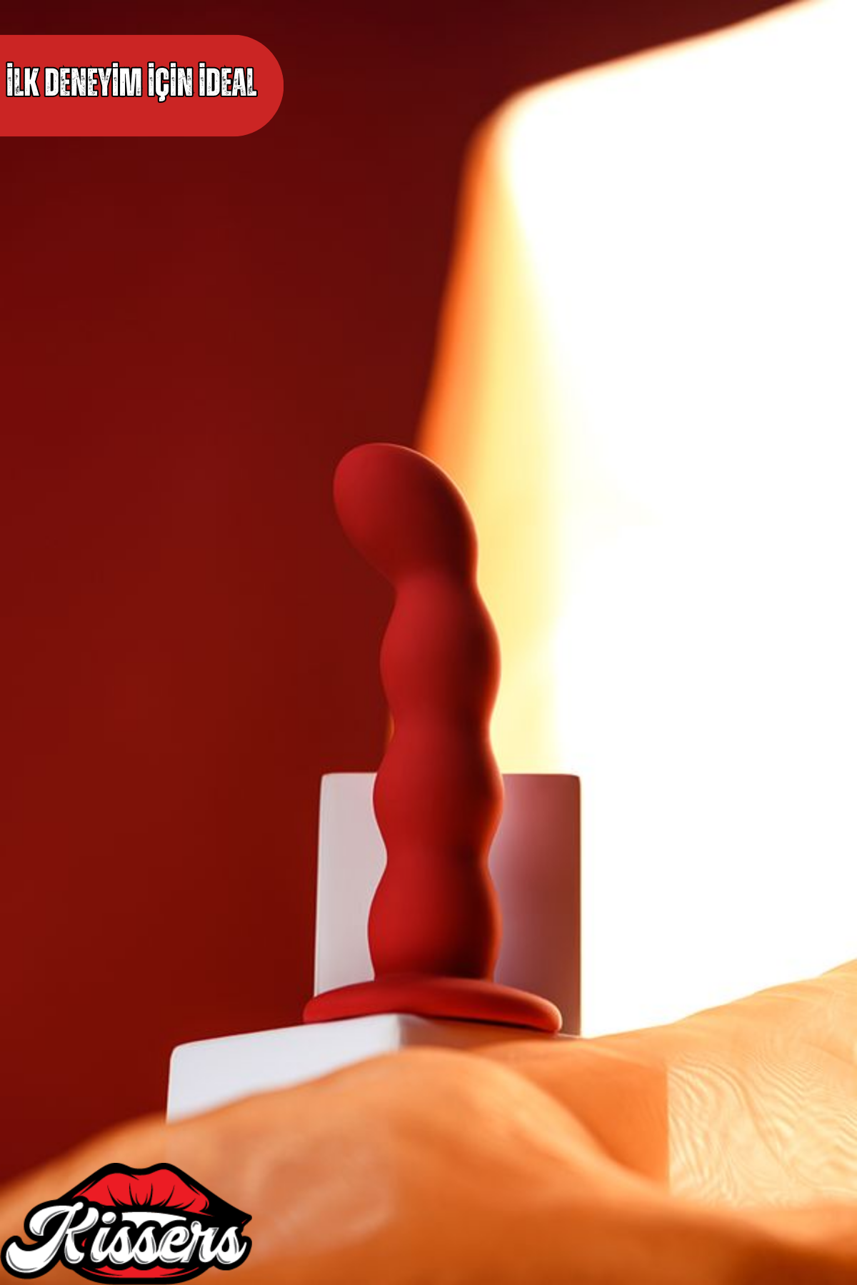 Favorite Vantuzlu Silikon Anal Plug 13 cm Kırmızı Boğumlu Kavisli Medikal Silikon