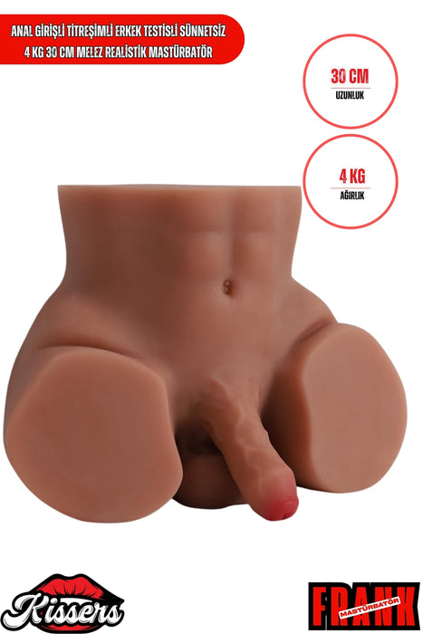 Anal Girişli Titreşimli Erkek Testisli Sünnetsiz 4 Kg 30 cm Melez Realistik Mastürbatör