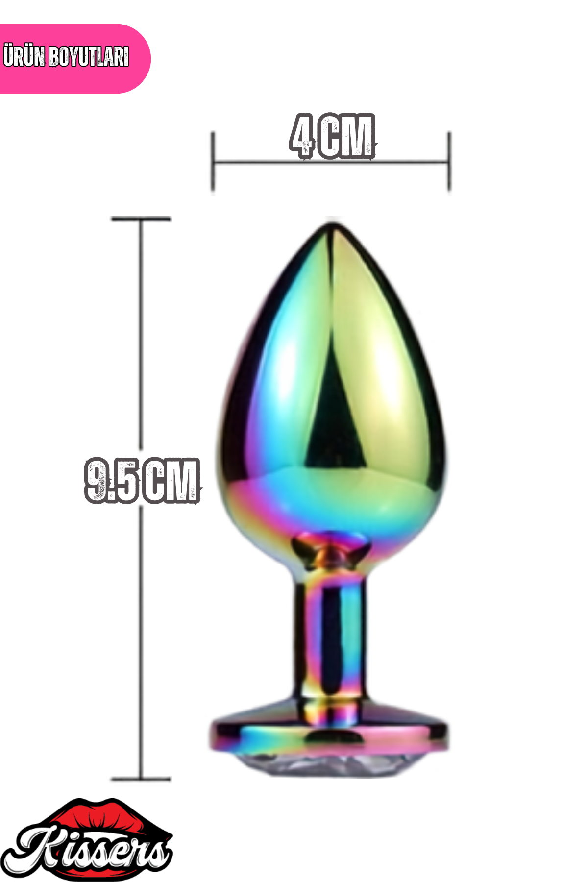 Paslanmaz Çelik Gökkuşağı Kristal Taşlı Lüks Gümüş Anal Plug ve Tıkaç 9.5 cm Suya Dayanıklı Metal Tasarım