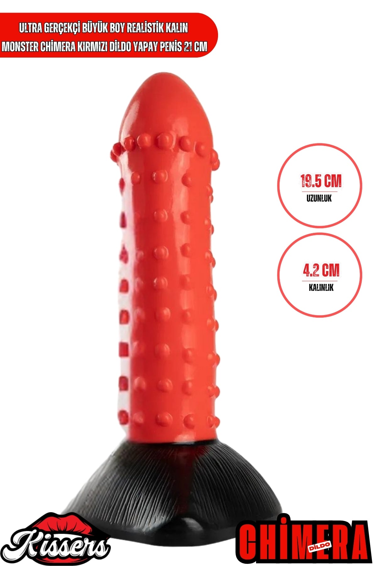 Ultra Gerçekçi Büyük Boy Realistik Kalın Monster Chimera Kırmızı Dildo Yapay Penis 21 cm