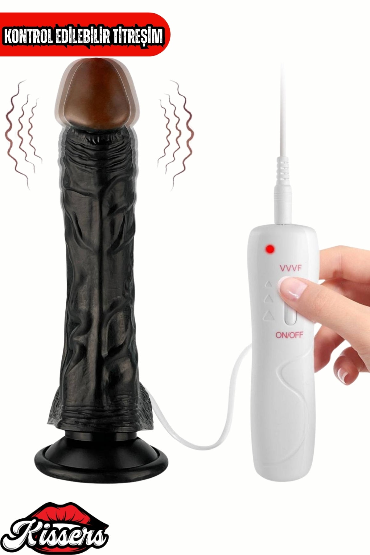 Kablolu Kumandalı Vantuzlu Güçlü Titreşimli Gerçekçi Yapay Penis Realistik Dokuda Zenci Dildo 22 cm