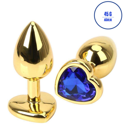 Paslanmaz Çelik Lacivert Kristal Taşlı Lüks Gold Anal Plug ve Tıkaç 7 cm Suya Dayanıklı Metal Tasarım
