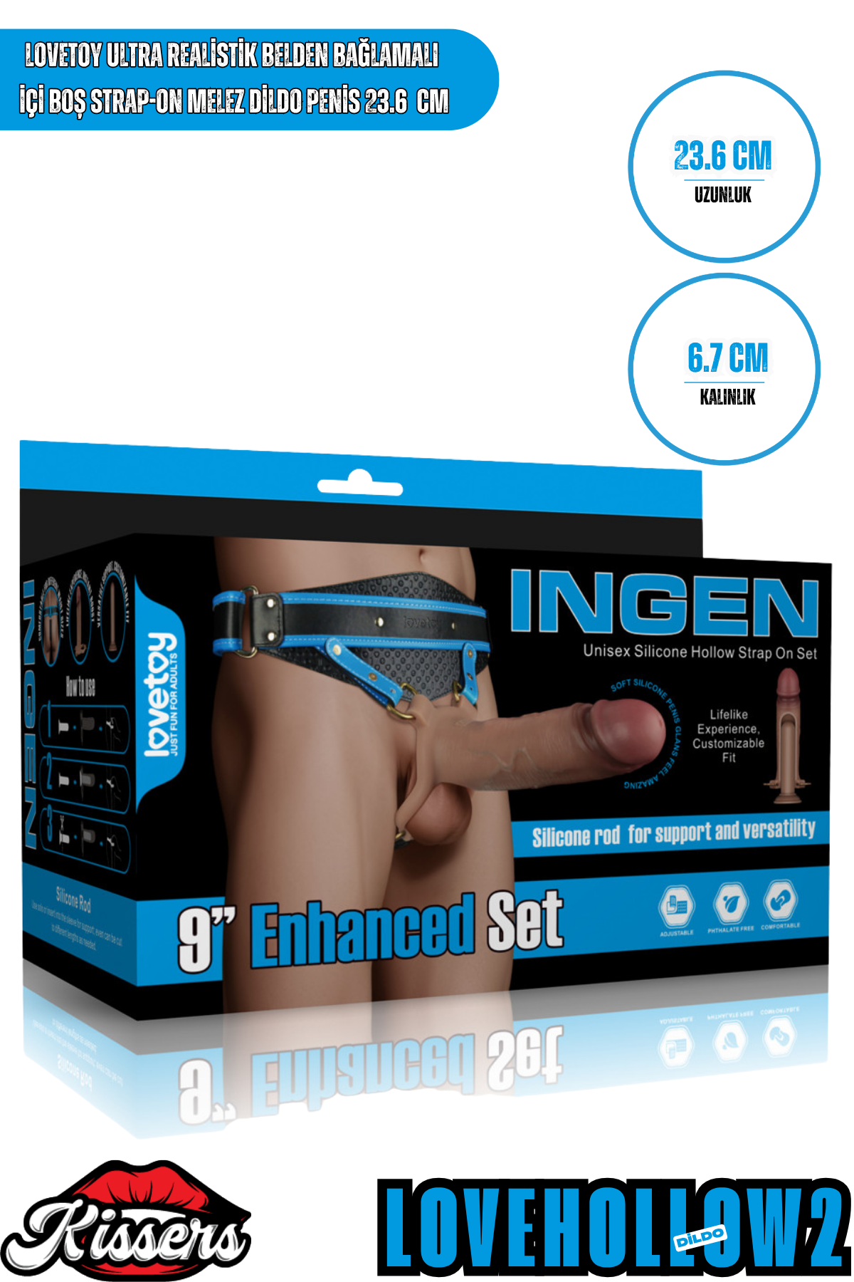 Lovetoy Ultra Realistik Belden Bağlamalı İçi Boş Strap On Melez Dildo Penis 23.6 Cm