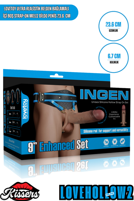 Lovetoy Ultra Realistik Belden Bağlamalı İçi Boş Strap On Melez Dildo Penis 23.6 Cm