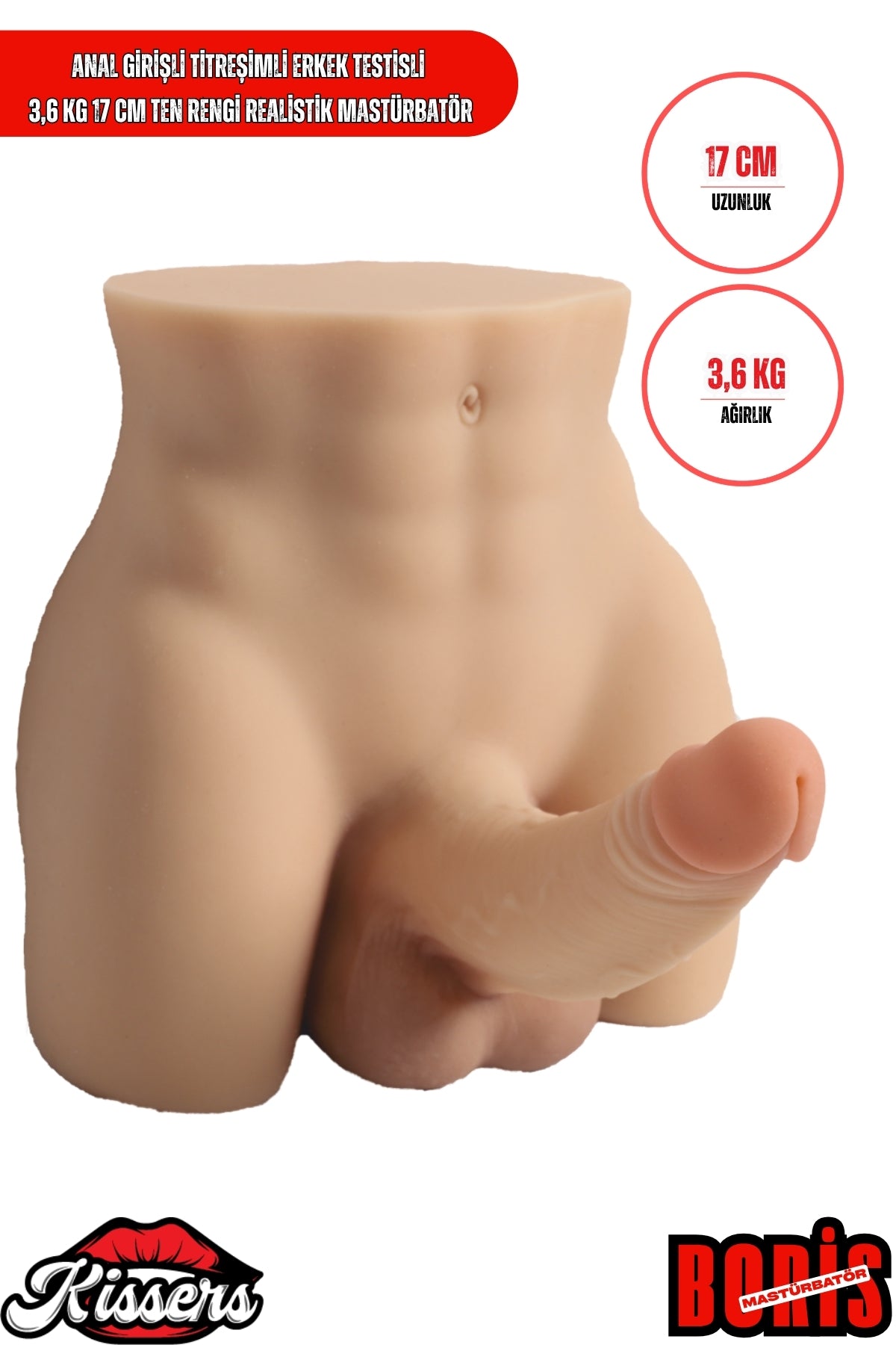 Anal Girişli Titreşimli Erkek Testisli 3.6 Kg 17 cm Ten Rengi Realistik Mastürbatör