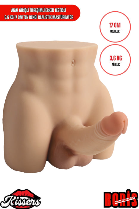Anal Girişli Titreşimli Erkek Testisli 3.6 Kg 17 cm Ten Rengi Realistik Mastürbatör