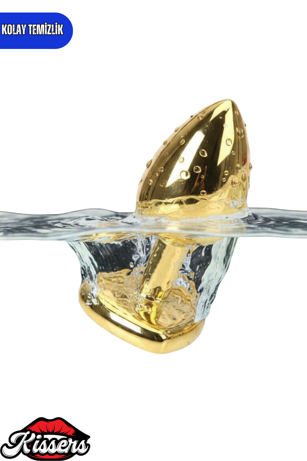 Paslanmaz Çelik Lacivert Kristal Taşlı Lüks Gold Anal Plug ve Tıkaç 7 cm Suya Dayanıklı Metal Tasarım