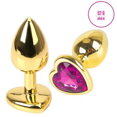 Paslanmaz Çelik Pembe Kristal Taşlı Lüks Gold Anal Plug ve Tıkaç 8 cm Suya Dayanıklı Metal Tasarım