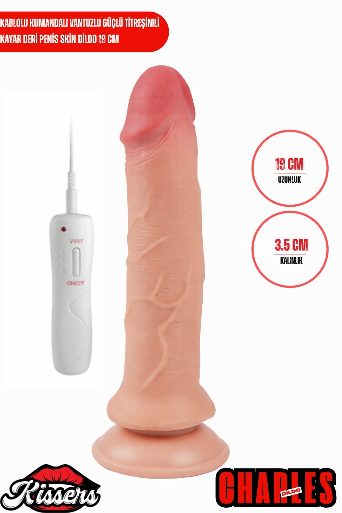 Kablolu Kumandalı Vantuzlu Güçlü Titreşimli Kayar Deri Penis Skin Dildo 19 cm
