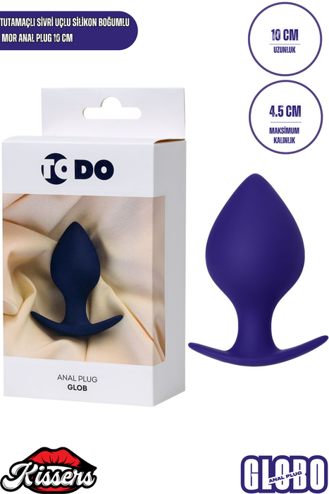 Glob Sivri Uçlu Silikon Boğumlu Anal Plug 10 cm Mor Tutamaçlı Medikal Silikon