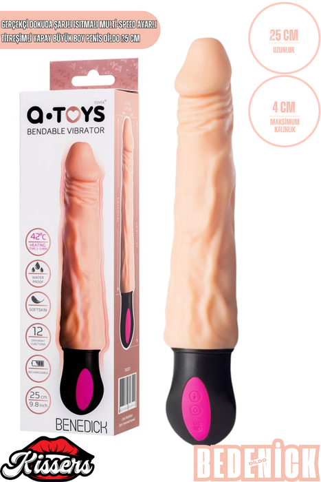 Gerçekçi Dokulu Isıtmalı Şarjlı Titreşimli Yapay Penis Dildo 25 Cm TPE Multi Speed Büyük Boy Vibratör