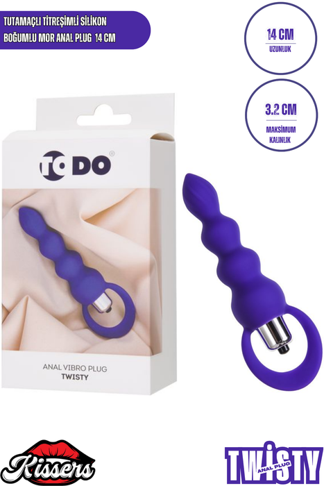 Titreşimli Silikon Anal Plug 14 cm Mor 10 Modlu Boğumlu Medikal Silikon
