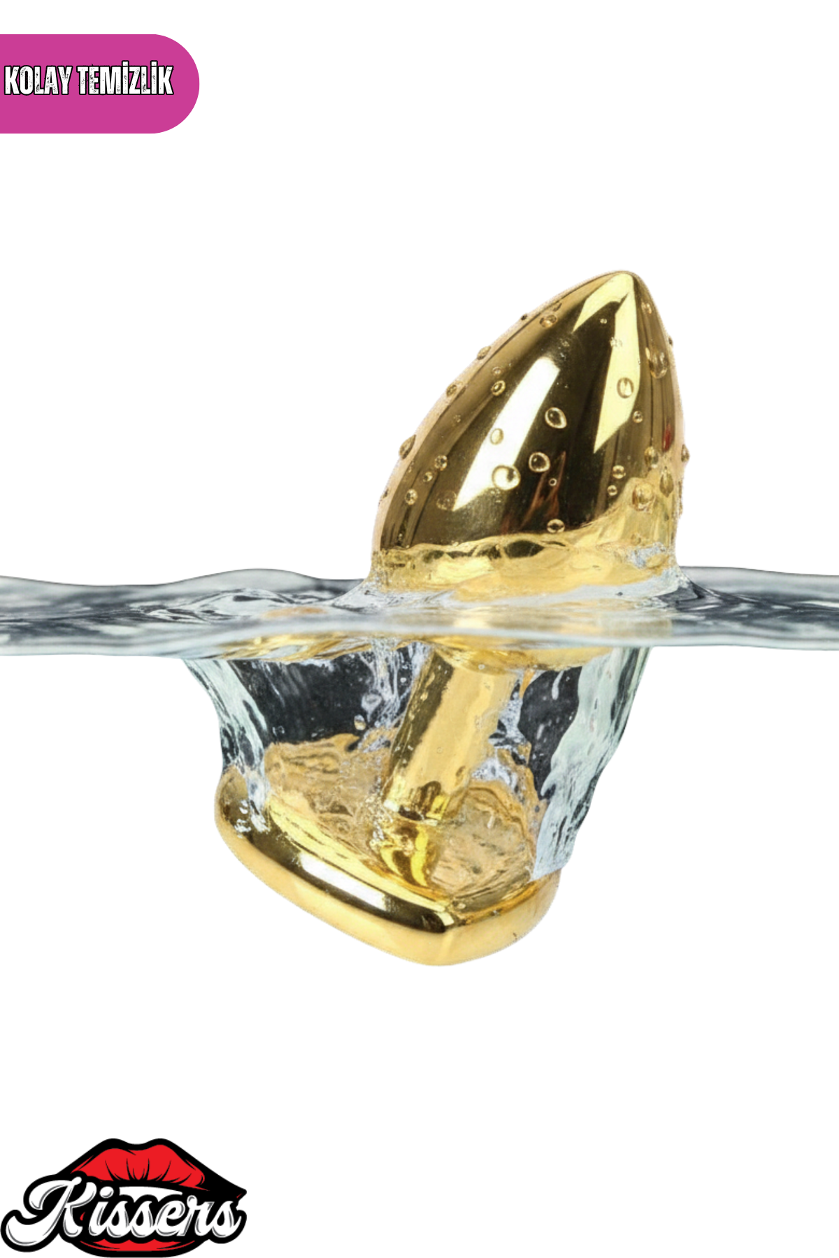 Paslanmaz Çelik Pembe Kristal Taşlı Lüks Gold Anal Plug ve Tıkaç 8 cm Suya Dayanıklı Metal Tasarım