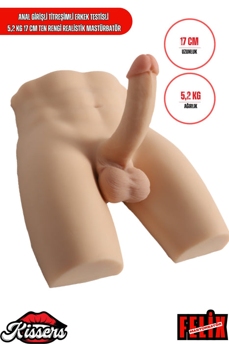 Anal Girişli Titreşimli Erkek Testisli 5.2 Kg 17 cm Ten Rengi Realistik Mastürbatör