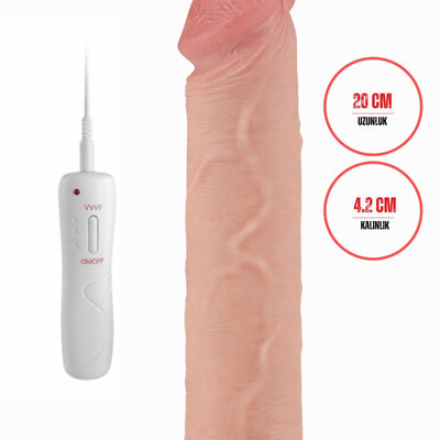 Kablolu Kumandalı Vantuzlu Güçlü Titreşimli Kayar Deri Penis Skin Dildo 20 cm