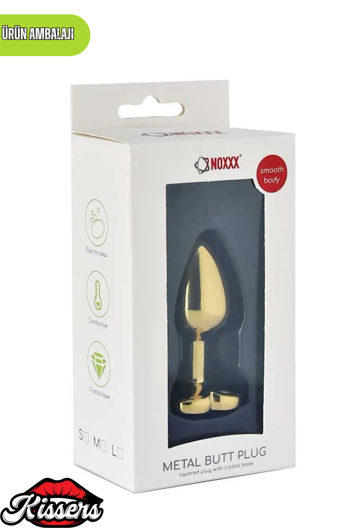 Paslanmaz Çelik Yeşil Kristal Taşlı Lüks Gold Anal Plug ve Tıkaç 9 cm Kadife Saklama Çantalı Suya Dayanıklı Tasarım
