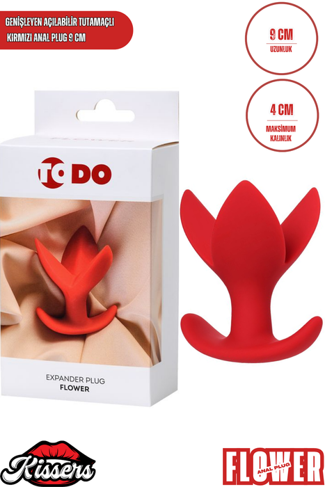 Flower Genişleyen Açılabilir Silikon Anal Plug 9 cm Kırmızı Üç Kollu Tasarım