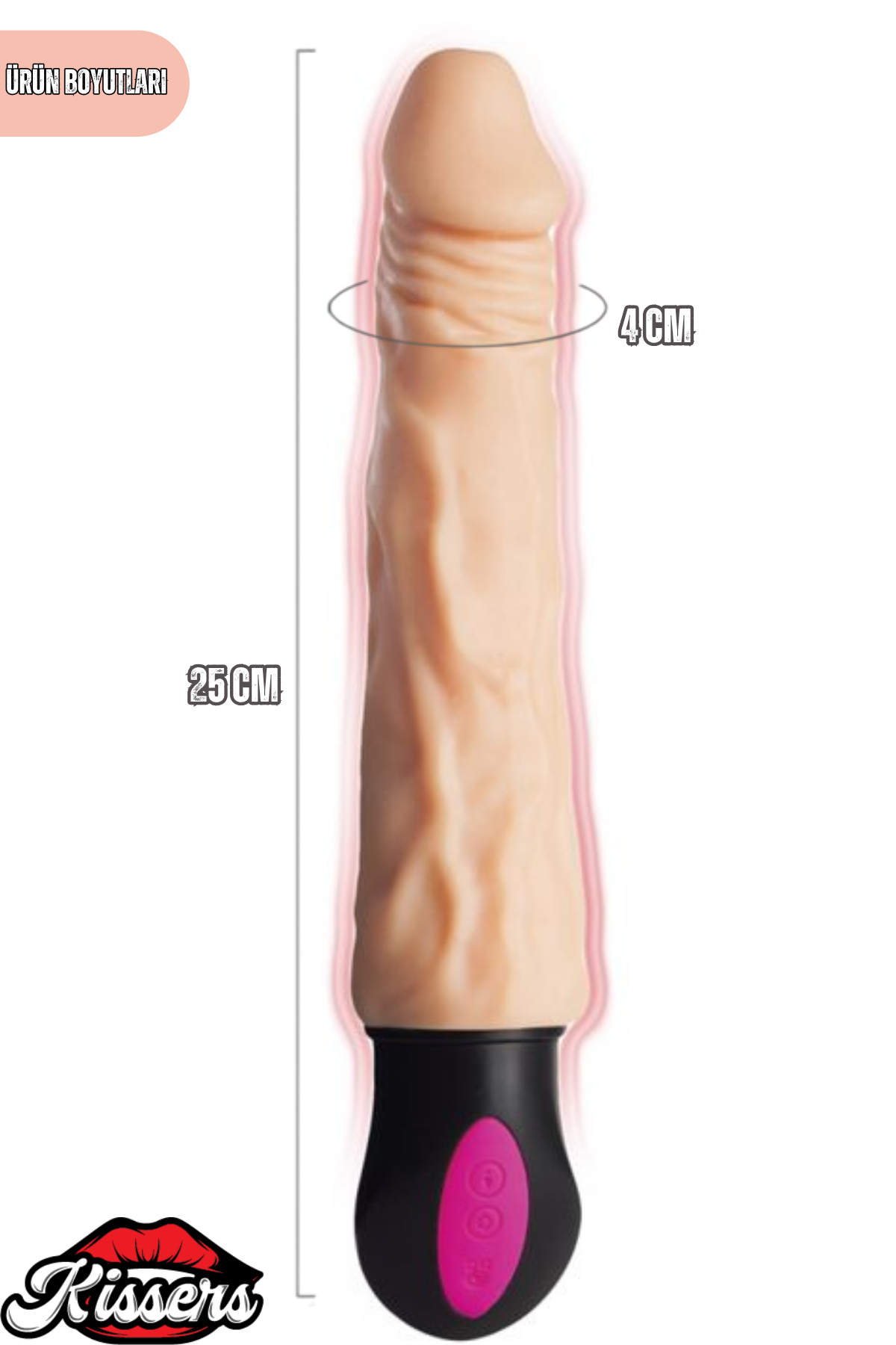 Gerçekçi Dokulu Isıtmalı Şarjlı Titreşimli Yapay Penis Dildo 25 Cm TPE Multi Speed Büyük Boy Vibratör