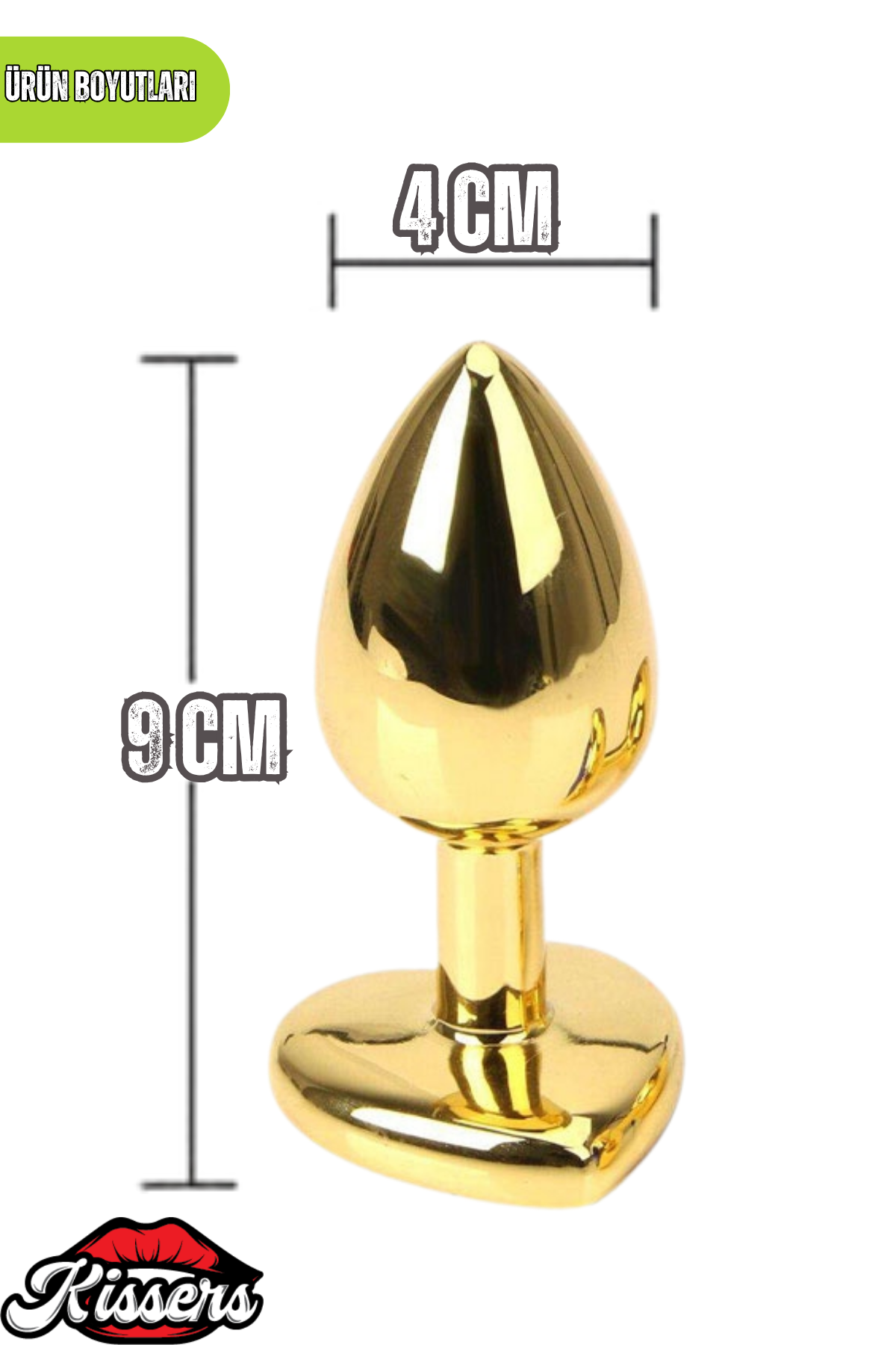 Paslanmaz Çelik Yeşil Kristal Taşlı Lüks Gold Anal Plug ve Tıkaç 9 cm Kadife Saklama Çantalı Suya Dayanıklı Tasarım