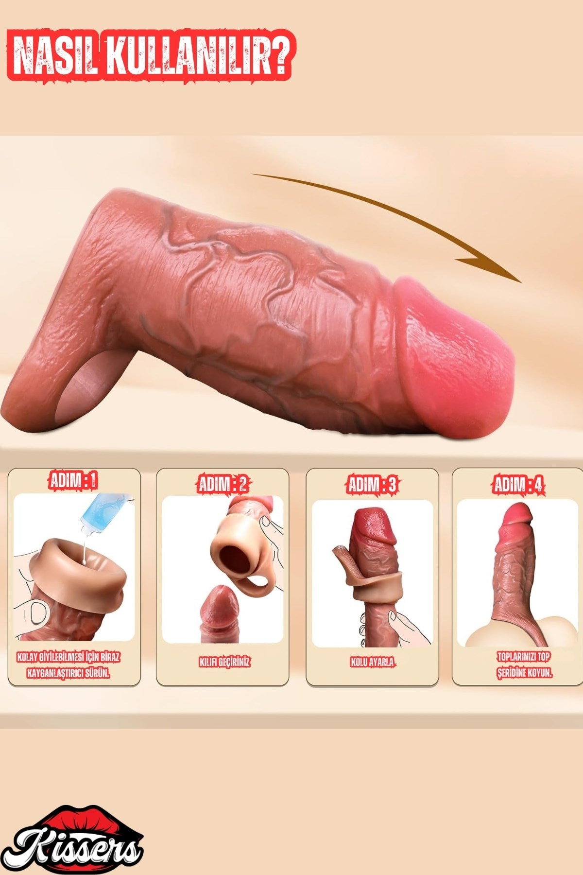 Baş Kısmı Boş Ultra Kalınlaştırıcı Damarlı Ten Renk Testisli Realistik Penis Kılıfı